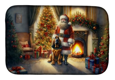 Bloodhound and Santa Claus Dish Drying Mat Absorbent Dish Drying Mat Pad for Kitchen Counter Dish Drainer Mat for Countertop, 14 x 21, Multicolor