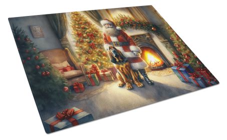 Bloodhound and Santa Claus Glass Cutting Board Decorative Tempered Glass Kitchen Cutting and Serving Board Large Size Chopping Board