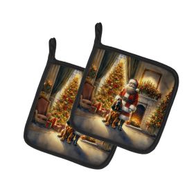 Bloodhound and Santa Claus Pair of Pot Holders Kitchen Heat Resistant Pot Holders Sets Oven Hot Pads for Cooking Baking BBQ, 7 1/2 x 7 1/2