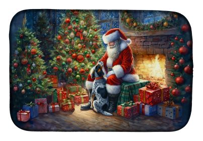 Bluetick Hound and Santa Claus Dish Drying Mat Absorbent Dish Drying Mat Pad for Kitchen Counter Dish Drainer Mat for Countertop, 14 x 21, Multicolor