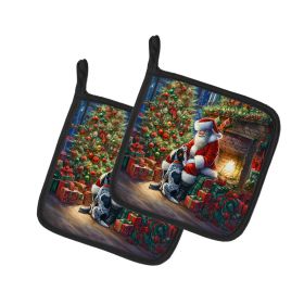 Bluetick Hound and Santa Claus Pair of Pot Holders Kitchen Heat Resistant Pot Holders Sets Oven Hot Pads for Cooking Baking BBQ, 7 1/2 x 7 1/2