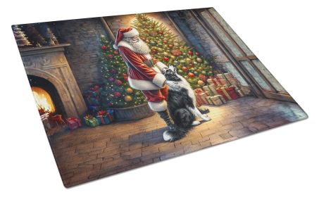 Border Collie and Santa Claus Glass Cutting Board Decorative Tempered Glass Kitchen Cutting and Serving Board Large Size Chopping Board