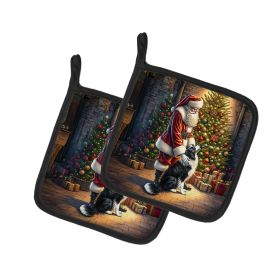 Border Collie and Santa Claus Pair of Pot Holders Kitchen Heat Resistant Pot Holders Sets Oven Hot Pads for Cooking Baking BBQ, 7 1/2 x 7 1/2