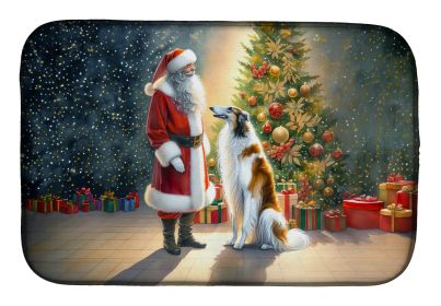 Borzoi and Santa Claus Dish Drying Mat Absorbent Dish Drying Mat Pad for Kitchen Counter Dish Drainer Mat for Countertop, 14 x 21, Multicolor