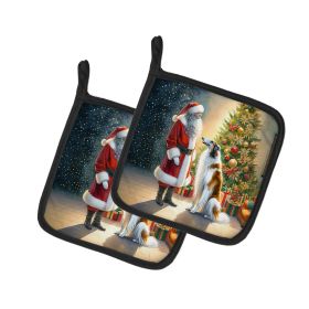 Borzoi and Santa Claus Pair of Pot Holders Kitchen Heat Resistant Pot Holders Sets Oven Hot Pads for Cooking Baking BBQ, 7 1/2 x 7 1/2