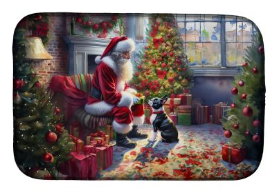 Boston Terrier and Santa Claus Dish Drying Mat Absorbent Dish Drying Mat Pad for Kitchen Counter Dish Drainer Mat for Countertop, 14 x 21, Multicolor