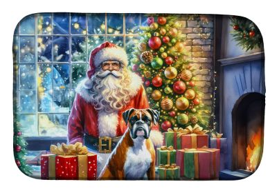 Boxer and Santa Claus Dish Drying Mat Absorbent Dish Drying Mat Pad for Kitchen Counter Dish Drainer Mat for Countertop, 14 x 21, Multicolor