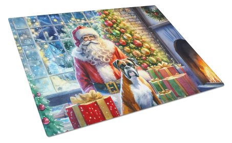 Boxer and Santa Claus Glass Cutting Board Decorative Tempered Glass Kitchen Cutting and Serving Board Large Size Chopping Board