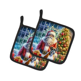 Boxer and Santa Claus Pair of Pot Holders Kitchen Heat Resistant Pot Holders Sets Oven Hot Pads for Cooking Baking BBQ, 7 1/2 x 7 1/2