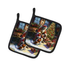 Brittany and Santa Claus Pair of Pot Holders Kitchen Heat Resistant Pot Holders Sets Oven Hot Pads for Cooking Baking BBQ, 7 1/2 x 7 1/2