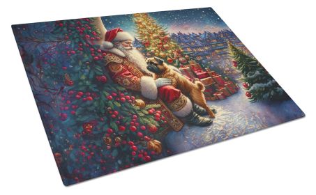 Brussels Griffon and Santa Claus Glass Cutting Board Decorative Tempered Glass Kitchen Cutting and Serving Board Large Size Chopping Board