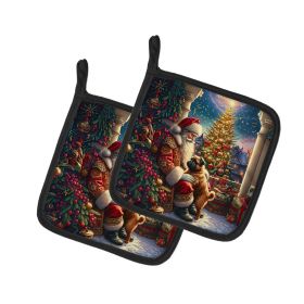 Brussels Griffon and Santa Claus Pair of Pot Holders Kitchen Heat Resistant Pot Holders Sets Oven Hot Pads for Cooking Baking BBQ, 7 1/2 x 7 1/2