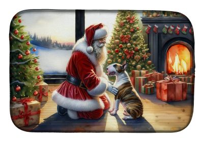 Bull Terrier and Santa Claus Dish Drying Mat Absorbent Dish Drying Mat Pad for Kitchen Counter Dish Drainer Mat for Countertop, 14 x 21, Multicolor