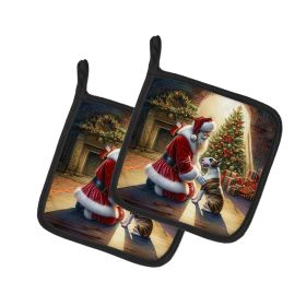 Bull Terrier and Santa Claus Pair of Pot Holders Kitchen Heat Resistant Pot Holders Sets Oven Hot Pads for Cooking Baking BBQ, 7 1/2 x 7 1/2