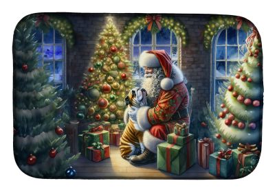 English Bulldog and Santa Claus Dish Drying Mat Absorbent Dish Drying Mat Pad for Kitchen Counter Dish Drainer Mat for Countertop, 14 x 21, Multicolor