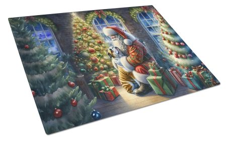 English Bulldog and Santa Claus Glass Cutting Board Decorative Tempered Glass Kitchen Cutting and Serving Board Large Size Chopping Board