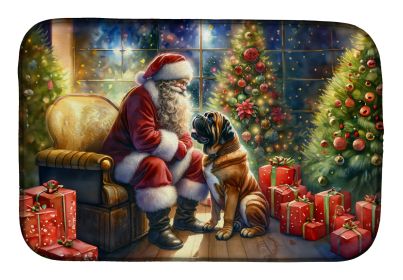 Bullmastiff and Santa Claus Dish Drying Mat Absorbent Dish Drying Mat Pad for Kitchen Counter Dish Drainer Mat for Countertop, 14 x 21, Multicolor