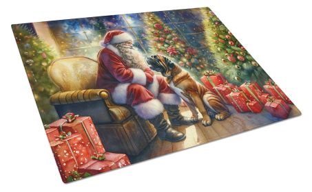 Bullmastiff and Santa Claus Glass Cutting Board Decorative Tempered Glass Kitchen Cutting and Serving Board Large Size Chopping Board