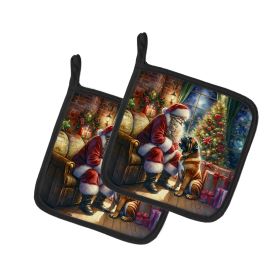 Bullmastiff and Santa Claus Pair of Pot Holders Kitchen Heat Resistant Pot Holders Sets Oven Hot Pads for Cooking Baking BBQ, 7 1/2 x 7 1/2