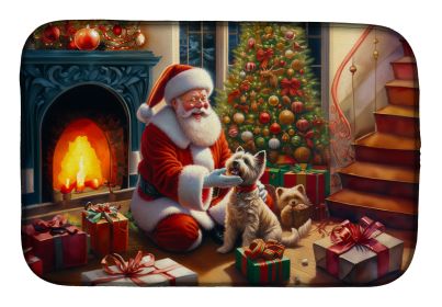 Cairn Terrier and Santa Claus Dish Drying Mat Absorbent Dish Drying Mat Pad for Kitchen Counter Dish Drainer Mat for Countertop, 14 x 21, Multicolor