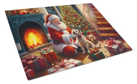 Cairn Terrier and Santa Claus Glass Cutting Board Decorative Tempered Glass Kitchen Cutting and Serving Board Large Size Chopping Board