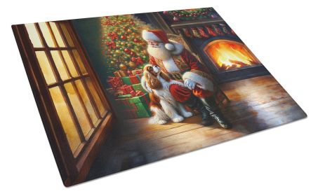 Cavalier Spaniel and Santa Claus Glass Cutting Board Decorative Tempered Glass Kitchen Cutting and Serving Board Large Size Chopping Board