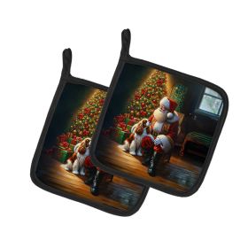 Cavalier Spaniel and Santa Claus Pair of Pot Holders Kitchen Heat Resistant Pot Holders Sets Oven Hot Pads for Cooking Baking BBQ, 7 1/2 x 7 1/2