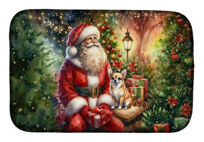 Chihuahua and Santa Claus Dish Drying Mat Absorbent Dish Drying Mat Pad for Kitchen Counter Dish Drainer Mat for Countertop, 14 x 21, Multicolor