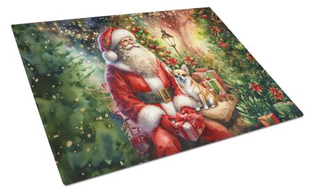 Chihuahua and Santa Claus Glass Cutting Board Decorative Tempered Glass Kitchen Cutting and Serving Board Large Size Chopping Board