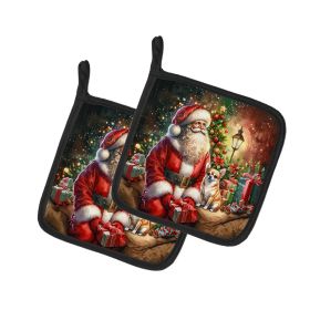 Chihuahua and Santa Claus Pair of Pot Holders Kitchen Heat Resistant Pot Holders Sets Oven Hot Pads for Cooking Baking BBQ, 7 1/2 x 7 1/2