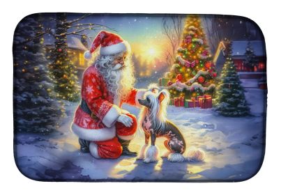 Chinese Crested and Santa Claus Dish Drying Mat Absorbent Dish Drying Mat Pad for Kitchen Counter Dish Drainer Mat for Countertop, 14 x 21, Multicolor