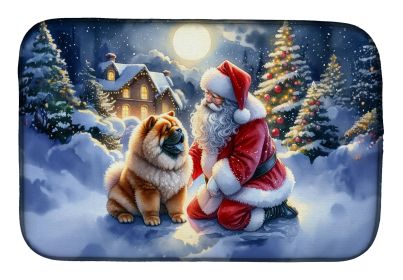 Chow Chow and Santa Claus Dish Drying Mat Absorbent Dish Drying Mat Pad for Kitchen Counter Dish Drainer Mat for Countertop, 14 x 21, Multicolor