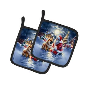 Chow Chow and Santa Claus Pair of Pot Holders Kitchen Heat Resistant Pot Holders Sets Oven Hot Pads for Cooking Baking BBQ, 7 1/2 x 7 1/2
