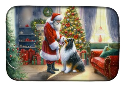Collie and Santa Claus Dish Drying Mat Absorbent Dish Drying Mat Pad for Kitchen Counter Dish Drainer Mat for Countertop, 14 x 21, Multicolor