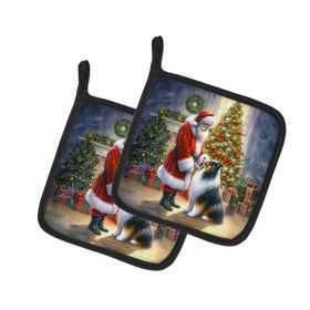 Collie and Santa Claus Pair of Pot Holders Kitchen Heat Resistant Pot Holders Sets Oven Hot Pads for Cooking Baking BBQ, 7 1/2 x 7 1/2