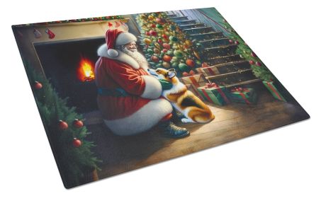 Corgi and Santa Claus Glass Cutting Board Decorative Tempered Glass Kitchen Cutting and Serving Board Large Size Chopping Board
