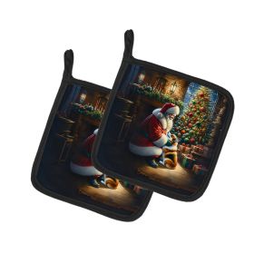 Corgi and Santa Claus Pair of Pot Holders Kitchen Heat Resistant Pot Holders Sets Oven Hot Pads for Cooking Baking BBQ, 7 1/2 x 7 1/2