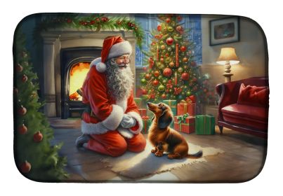 Dachshund and Santa Claus Dish Drying Mat Absorbent Dish Drying Mat Pad for Kitchen Counter Dish Drainer Mat for Countertop, 14 x 21, Multicolor