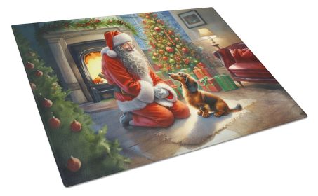 Dachshund and Santa Claus Glass Cutting Board Decorative Tempered Glass Kitchen Cutting and Serving Board Large Size Chopping Board