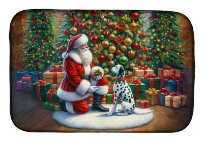 Dalmatian and Santa Claus Dish Drying Mat Absorbent Dish Drying Mat Pad for Kitchen Counter Dish Drainer Mat for Countertop, 14 x 21, Multicolor
