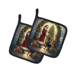 Doberman Pinscher and Santa Claus Pair of Pot Holders Kitchen Heat Resistant Pot Holders Sets Oven Hot Pads for Cooking Baking BBQ, 7 1/2 x 7 1/2
