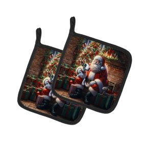 English Bull Terrier and Santa Claus Pair of Pot Holders Kitchen Heat Resistant Pot Holders Sets Oven Hot Pads for Cooking Baking BBQ, 7 1/2 x 7 1/2