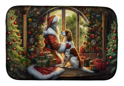 English Setter and Santa Claus Dish Drying Mat Absorbent Dish Drying Mat Pad for Kitchen Counter Dish Drainer Mat for Countertop, 14 x 21, Multicolor