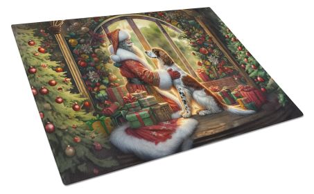 English Setter and Santa Claus Glass Cutting Board Decorative Tempered Glass Kitchen Cutting and Serving Board Large Size Chopping Board