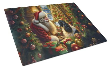 English Springer Spaniel and Santa Claus Glass Cutting Board Decorative Tempered Glass Kitchen Cutting and Serving Board Large Size Chopping Board