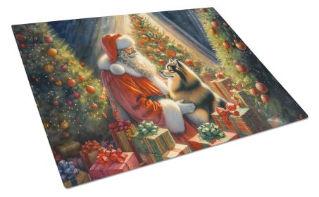 Finnish Spitz and Santa Claus Glass Cutting Board Decorative Tempered Glass Kitchen Cutting and Serving Board Large Size Chopping Board