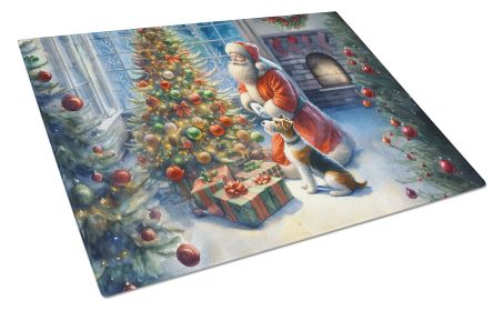 Fox Terrier and Santa Claus Glass Cutting Board Decorative Tempered Glass Kitchen Cutting and Serving Board Large Size Chopping Board