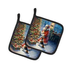 Fox Terrier and Santa Claus Pair of Pot Holders Kitchen Heat Resistant Pot Holders Sets Oven Hot Pads for Cooking Baking BBQ, 7 1/2 x 7 1/2
