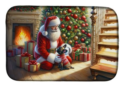 French Bulldog and Santa Claus Dish Drying Mat Absorbent Dish Drying Mat Pad for Kitchen Counter Dish Drainer Mat for Countertop, 14 x 21, Multicolor