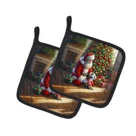 French Bulldog and Santa Claus Pair of Pot Holders Kitchen Heat Resistant Pot Holders Sets Oven Hot Pads for Cooking Baking BBQ, 7 1/2 x 7 1/2